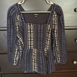 Lightspun Millbrook Puff-Sleeve Peplum Top in Geo Print